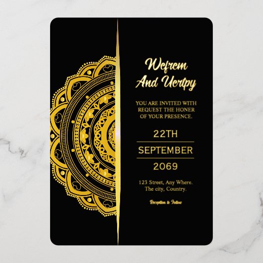 Luxury Wedding Invitation Kaart Design Gold Foil (Voorkant)