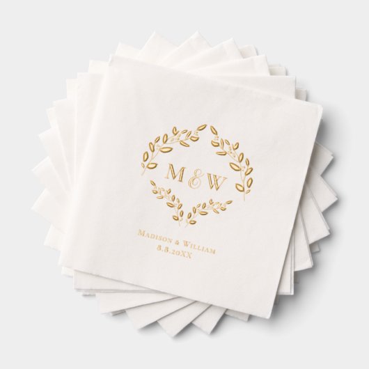 Luxury Wedding Real Gold foil leaf Monogram Crest Folie Servetten (Insitu (Gestapeld))