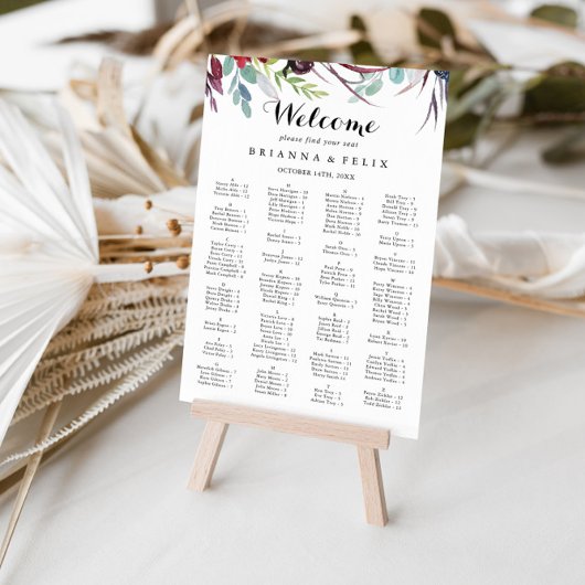 Luxury Whimsical Boho Alfabetical Seating Chart Poster