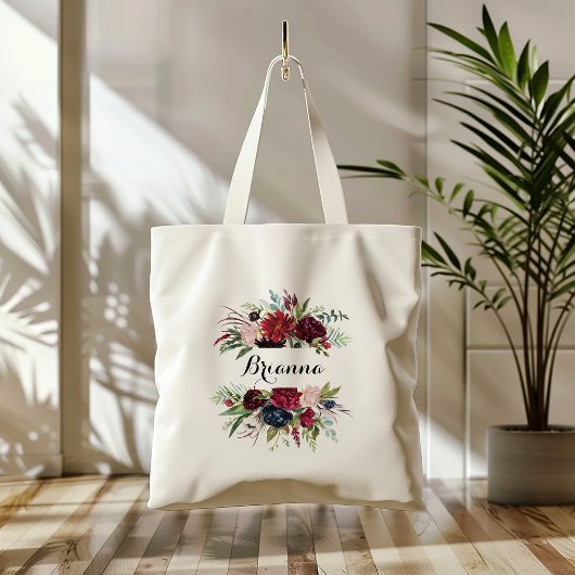 Luxury Whimsical Boho Floral Bridesmaid Tote Bag