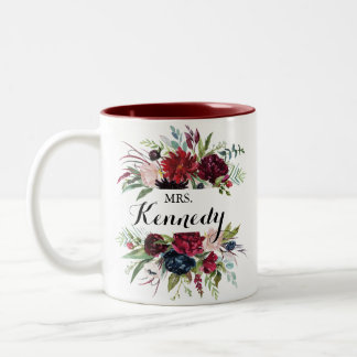 Luxury Whimsical Boho Floral Mrs Pas getrouwd Brid Tweekleurige Koffiemok