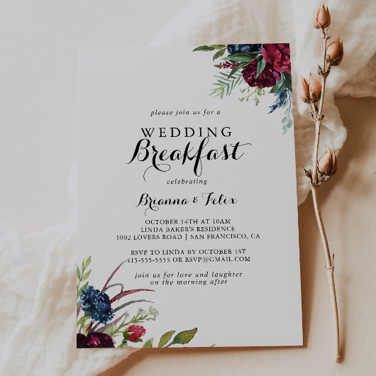 Luxury Whimsical Boho Floral Wedding Breakfast Kaart