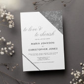 Luxury white classic script silver glitter wedding kaart
