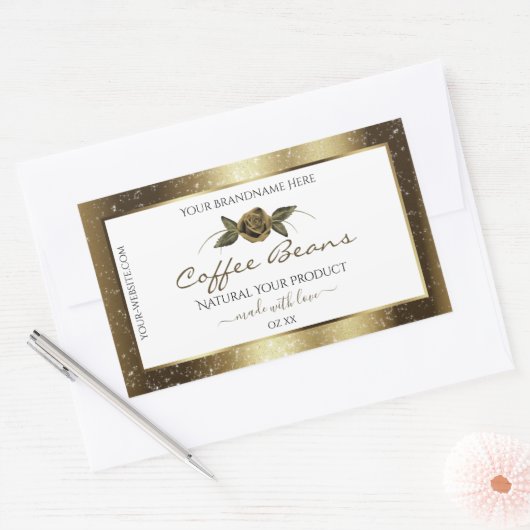 Luxury White en Gold Brown Glitter Product Labels (Envelop)