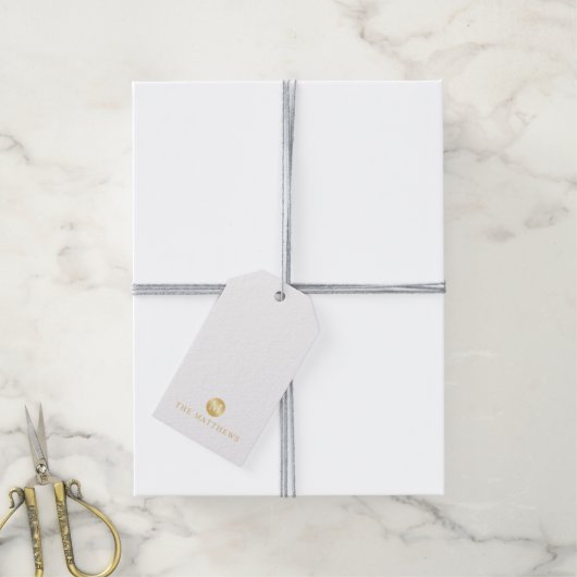 Luxury White en Gold-gepersonaliseerd monogram Cadeaulabel (Met Touw)