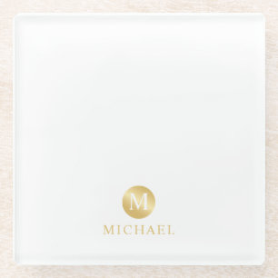 Luxury White en Gold-gepersonaliseerd monogram Glazen Onderzetter