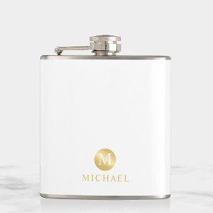 Luxury White en Gold-gepersonaliseerd monogram Heupfles