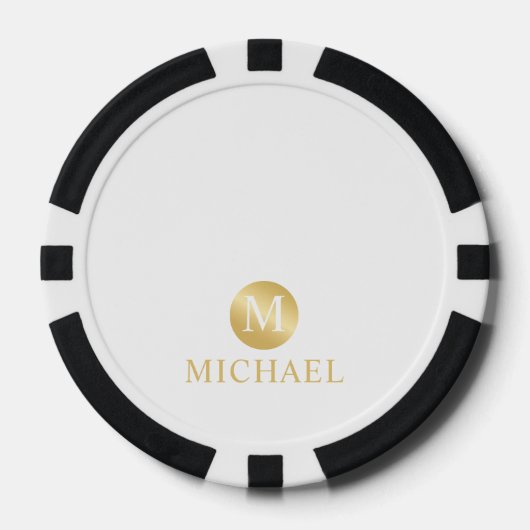 Luxury White en Gold-gepersonaliseerd monogram Poker Chips (Voorkant)