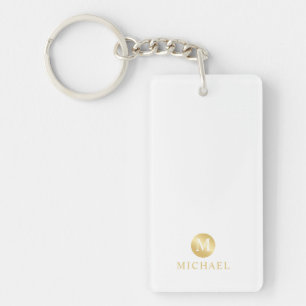 Luxury White en Gold-gepersonaliseerd monogram Sleutelhanger