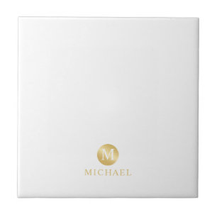 Luxury White en Gold-gepersonaliseerd monogram Tegeltje