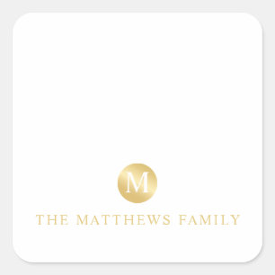 Luxury White en Gold-gepersonaliseerd monogram Vierkante Sticker