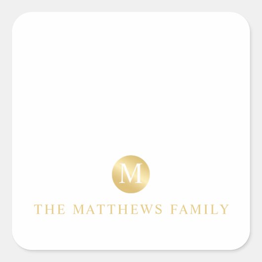 Luxury White en Gold-gepersonaliseerd monogram Vierkante Sticker (Voorkant)