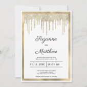 Luxury white gold glitter drips wedding kaart (Voorkant)