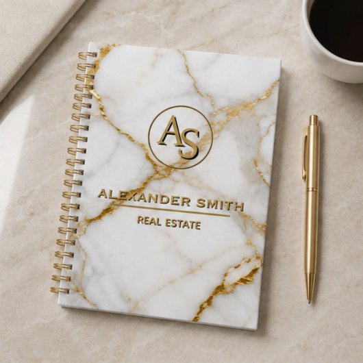 Luxury White Marble Gold Monogram Real Estate 
