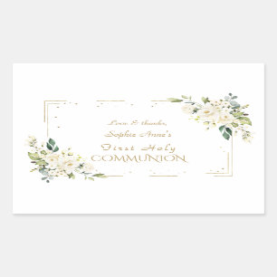 Luxury White Wild Rozen First Heilige Communie Rechthoekige Sticker