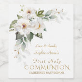 Luxury White Wild Rozen First Heilige Communie Wijn Etiket (Enkel label)