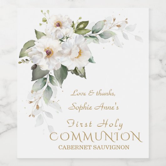 Luxury White Wild Rozen First Heilige Communie Wijn Etiket (Enkel label)