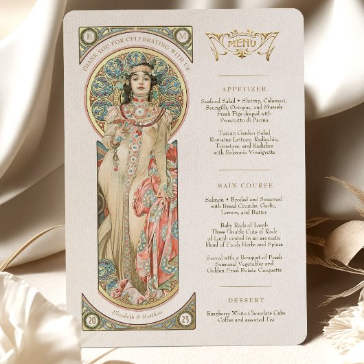 Luxus Menu Wedding Art Nouveau door Mucha Kaart