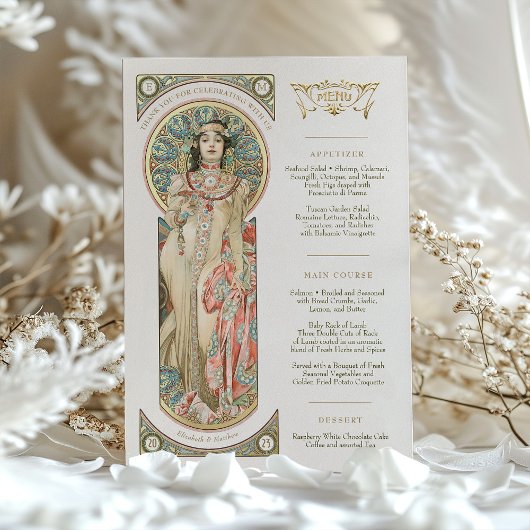 Luxus Menu Wedding Art Nouveau door Mucha Kaart