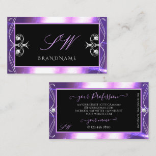 Luxuy zwarte Paarse sparkle-juwelen monogram Visitekaartje