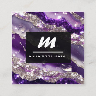 *~* Luxw Paarse Lavendel Glam Initiaal QR AP66 Vierkante Visitekaartje