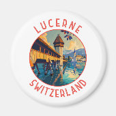 Luzern Zwitserland Retro Distressed Circle Magneet (Voorkant)