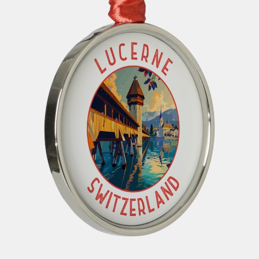 Luzern Zwitserland Retro Distressed Circle Metalen Ornament (Rechts)