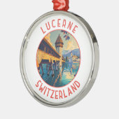 Luzern Zwitserland Retro Distressed Circle Metalen Ornament (Links)
