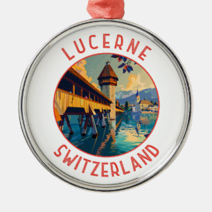 Luzern Zwitserland Retro Distressed Circle Metalen Ornament