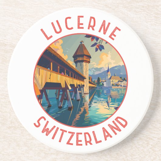 Luzern Zwitserland Retro Distressed Circle Zandsteen Onderzetter (Voorkant)