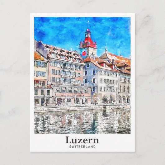 Luzern Zwitserland Travel Waterverf Hand getekend Briefkaart (Voorkant)