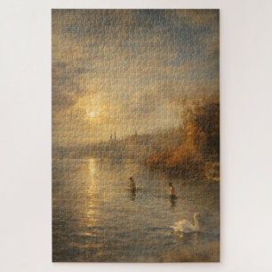 Luzern Zwitserland Zonsopgang Zwaan Kunstpuzzel Legpuzzel