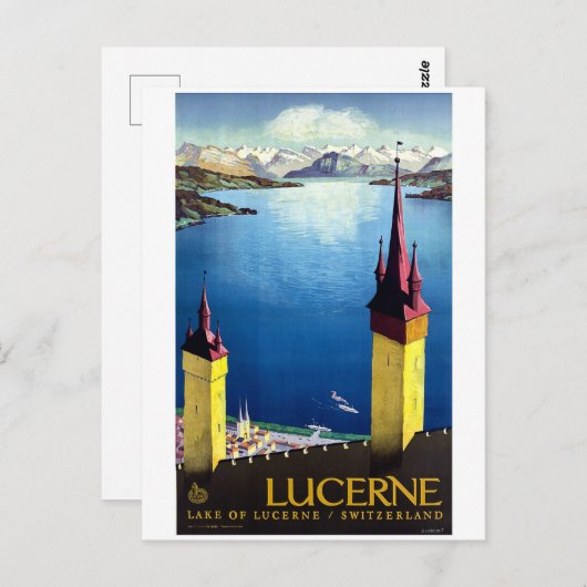 Luzerne, stadstorens, landschap, uitzicht op meer briefkaart (Voorkant / Achterkant)