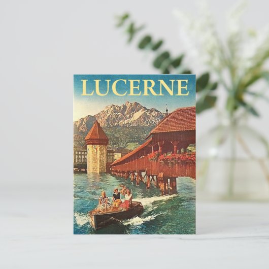 Luzerne, Zwitserland, meisjes op een boot, Briefkaart (Staand voorkant)