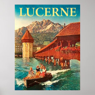 Luzerne, Zwitserland, meisjes op een boot,  Poster