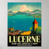 Luzerne, Zwitserland, uitzicht op meer en bergen Poster (Voorkant)