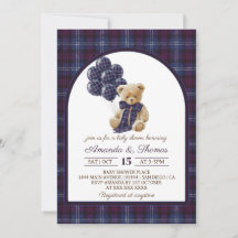 Lxury Bear Balloons Plaid Baby Shower