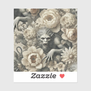 Lycanthropic Splendor - Gotische Weerwolf Bloemenp Sticker