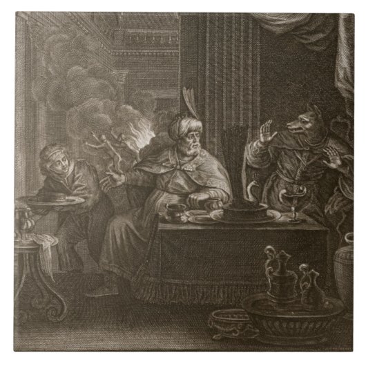 Lycaon Metamorphosed in a Wolf, 1731 (graving) Tegeltje (Voorkant)