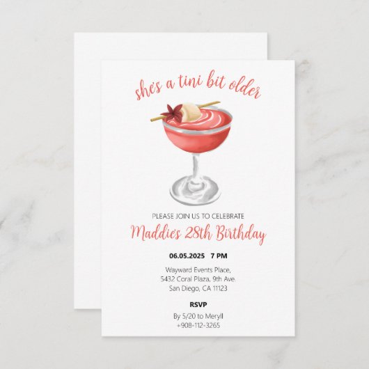 Lychee Martini Invitation d'anniversaire (Devant / Derrière)
