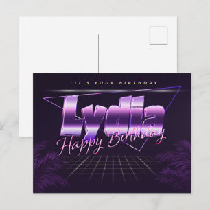 Lydia Nom Carte postale violette Anniversaire