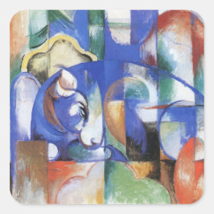 Lying Bull van Franz Marc, Cubistische kunst Vierkante Sticker