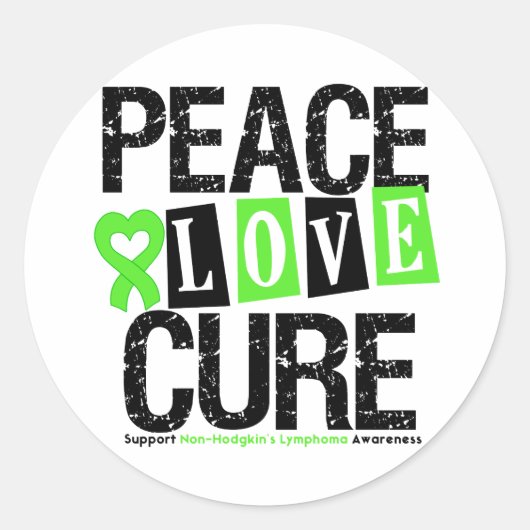 Lymphoma Awareness Peace Love Cure Ronde Sticker (Voorkant)