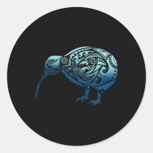 Lynesia Maori Kiwi Vogel Oceaan Blauw Nieuw-Zeelan Ronde Sticker