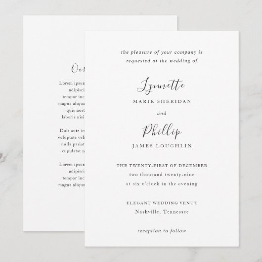 Lynnette Traditionele Elegante Huwelijk Kaart (Voorkant / Achterkant)