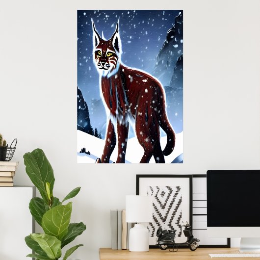 Lynx assise dans la neige | AI Art Poster (Bureau à domicile)