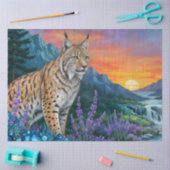 Lynx at sunrise by waterfall tissuepapier (Craft)