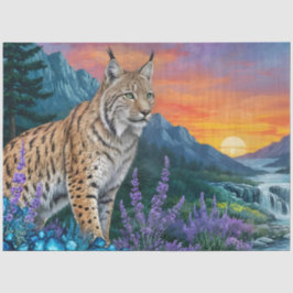 Lynx at sunrise by waterfall tissuepapier