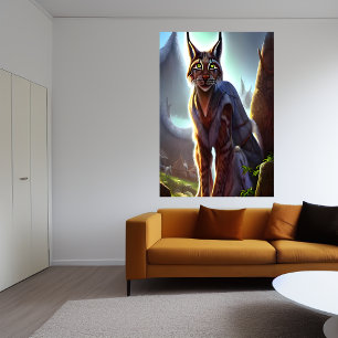 Lynx dans le village viking   AI Art Poster