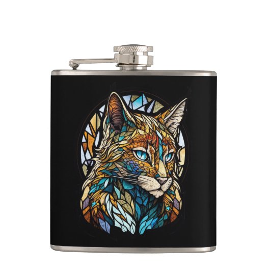 Lynx Dierenportret Glas in lood Wildlife Forest Heupfles (Voorkant)